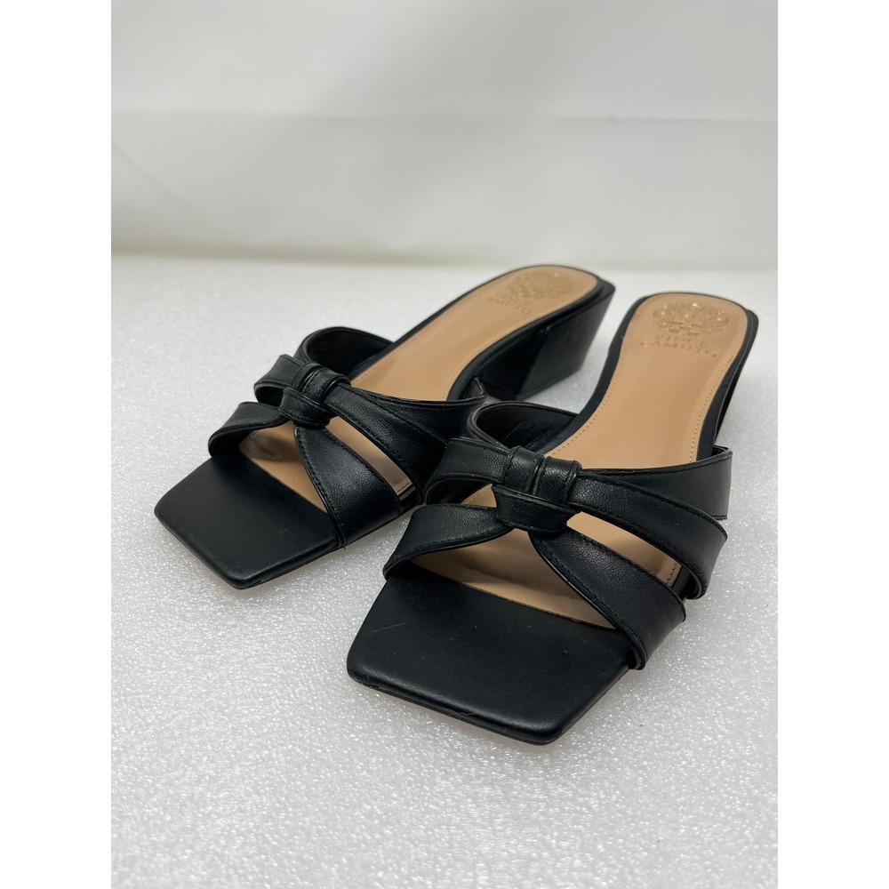 Vince Camuto Selaries Womens 9.5 Black Leather Knotted Square Toe Sandal Mules